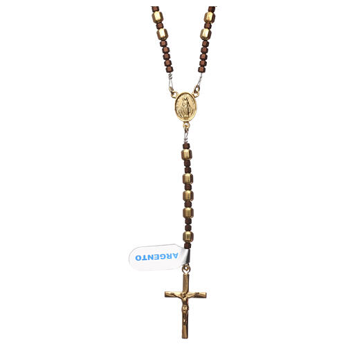 Rosary of 925 gold-plated silver with hexagonal beads and brown hematite 1