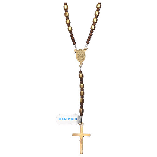 Rosary of 925 gold-plated silver with hexagonal beads and brown hematite 2