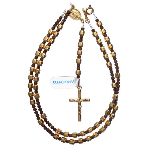 Rosary of 925 gold-plated silver with hexagonal beads and brown hematite 4
