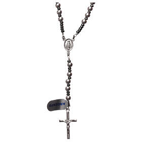 Rosary of 925 rhodium-plated silver and grey hematite