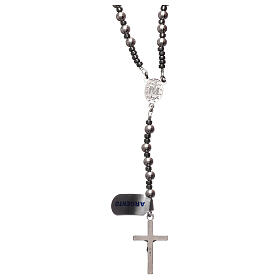 Rosary of 925 rhodium-plated silver and grey hematite