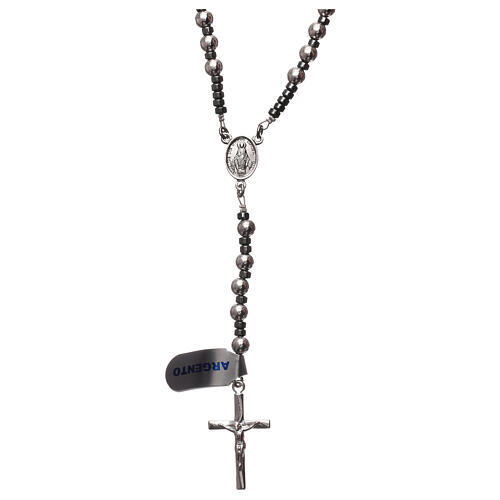 Rosary of 925 rhodium-plated silver and grey hematite 1