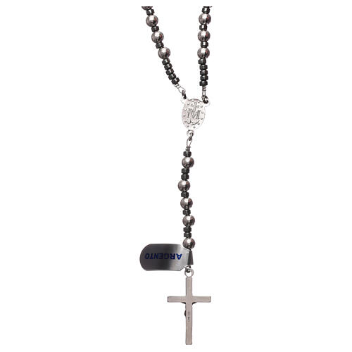 Rosary of 925 rhodium-plated silver and grey hematite 2