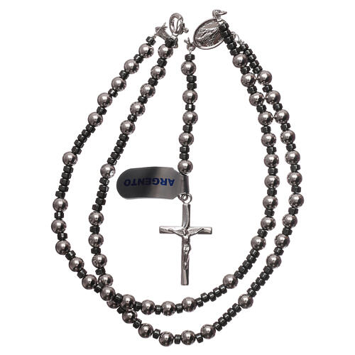 Rosary of 925 rhodium-plated silver and grey hematite 4