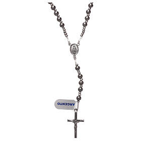 Rosary of 925 ruthenium-plated silver and grey hematite