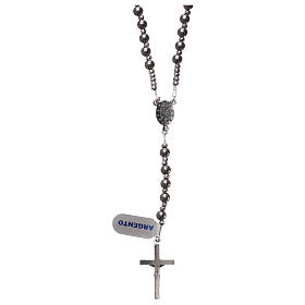 Rosary of 925 ruthenium-plated silver and grey hematite