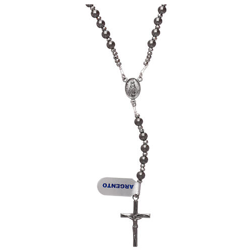 Rosary of 925 ruthenium-plated silver and grey hematite 1