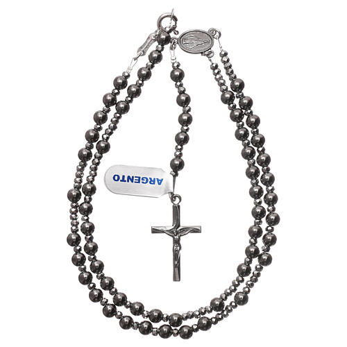 Rosary of 925 ruthenium-plated silver and grey hematite 4