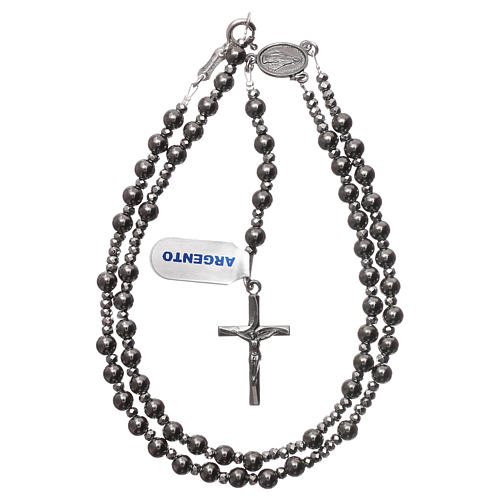 Rosario argento 925 con finitura rutenio ed ematite grigia 4