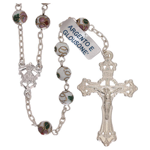 Rosary of 800 silver with white cloisonné beads 1