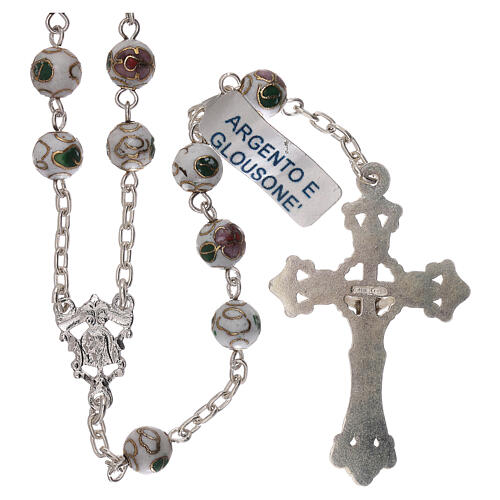 Rosary of 800 silver with white cloisonné beads 2