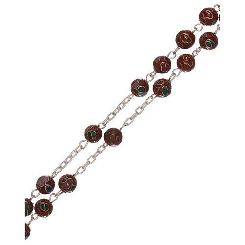 Rosenkranz aus 800er Silber mit braunen Perlen, Cloisonné 3