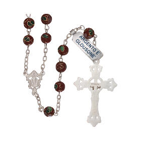 Rosary in 800 silver with brown cloisonné beads