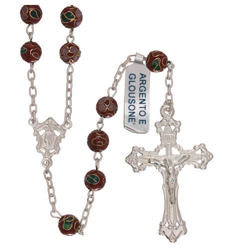 Rosary in 800 silver with brown cloisonné beads 1