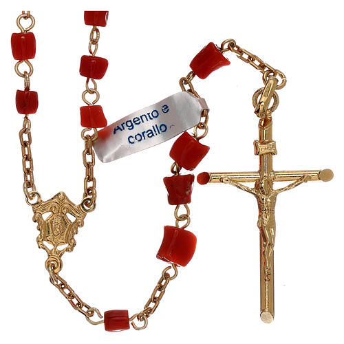 Rosary of gold-plated silver and coral beads 1