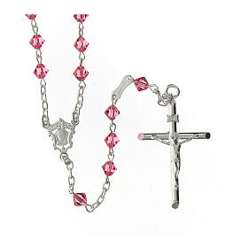 Silver rosary with pink strass cones
