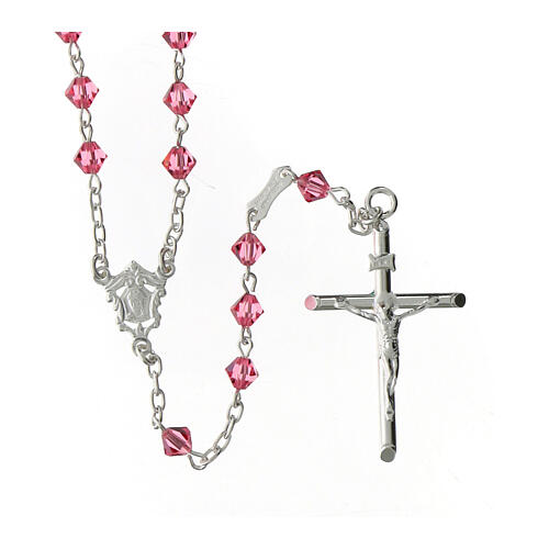 Silver rosary with pink strass cones 1