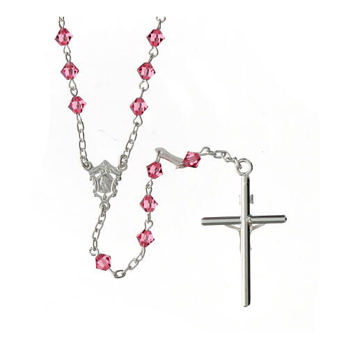 Silver rosary with pink strass cones 2