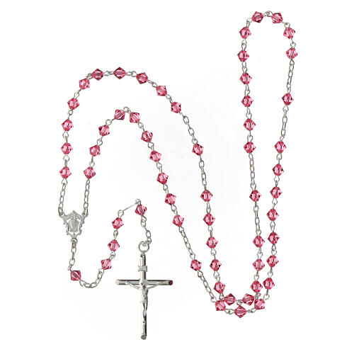 Silver rosary with pink strass cones 4