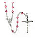 Silver rosary with pink strass cones s1