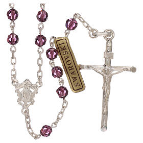 Rosary with chain, cross and cross made of 800 silver and violet strass beads