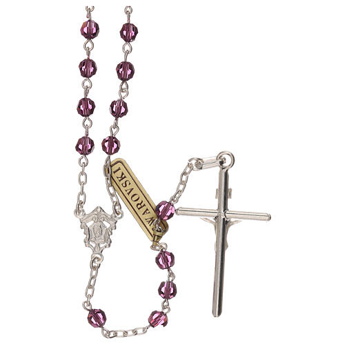 Rosary with chain, cross and cross made of 800 silver and violet strass beads 2