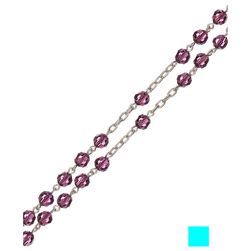 Rosary with chain, cross and cross made of 800 silver and violet strass beads 3