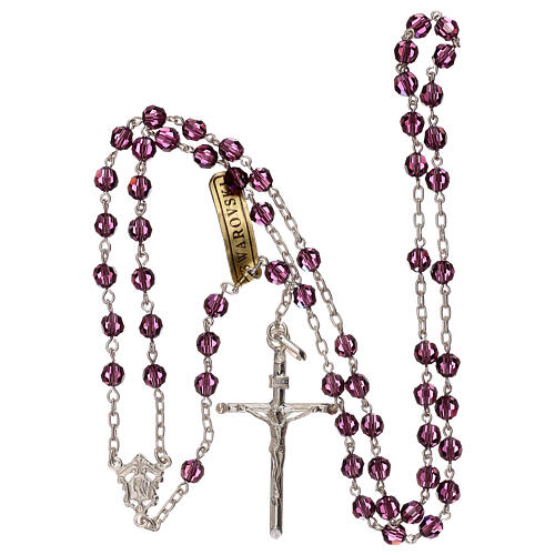 Rosary with chain, cross and cross made of 800 silver and violet strass beads 4