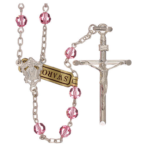 Rosary of 800 silver with pink strass beads 5 mm 1