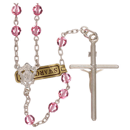 Rosary of 800 silver with pink strass beads 5 mm 2
