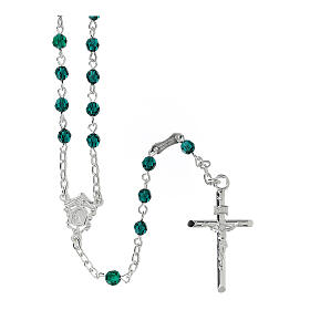 Rosary with chain, cross and cross made of 800 silver and green strass beads