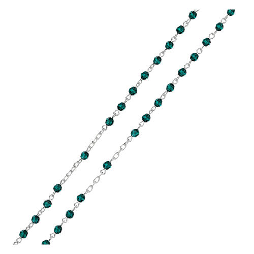 Rosary with chain, cross and cross made of 800 silver and green strass beads 3