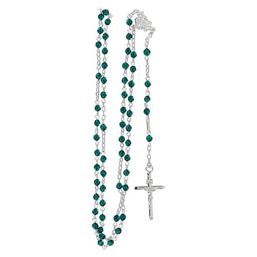 Rosary with chain, cross and cross made of 800 silver and green strass beads 4