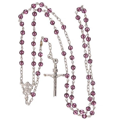 Rosary with chain, cross and cross made of 800 silver and pink strass beads 4