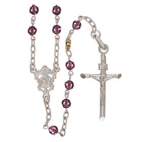 Rosary with silver chain and violet strass beads 4 mm