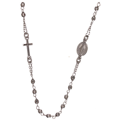 Collana rosario argento 925 Madonna Miracolosa grani 1 mm 1