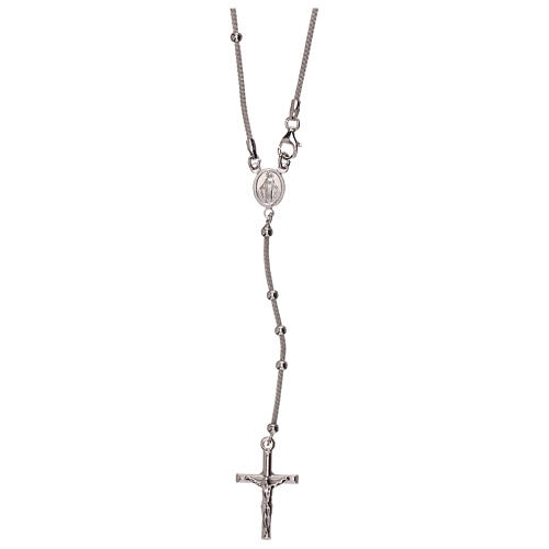 Collar rosario plata 925 Virgen Milagrosa crucifijo granos 1 mm 1