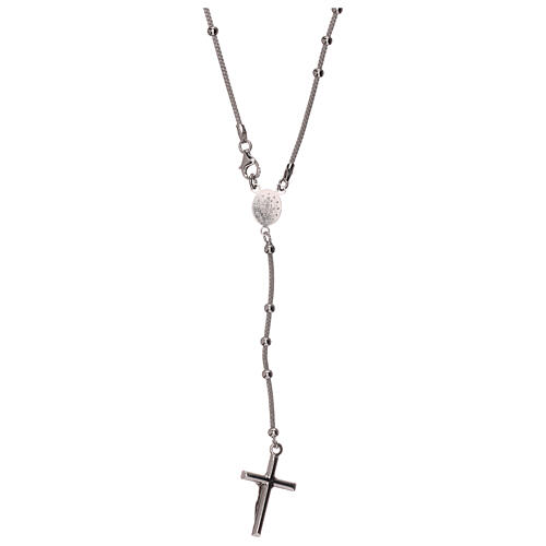 Collar rosario plata 925 Virgen Milagrosa crucifijo granos 1 mm 2