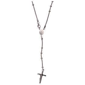 Colar terço prata 925 Nossa Senhora Milagrosa crucifixo contas 1 mm