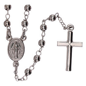 Collar rosario plata 925 Virgen Milagrosa y cruz granos 1 mm