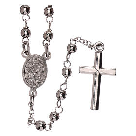 Collar rosario plata 925 Virgen Milagrosa y cruz granos 1 mm