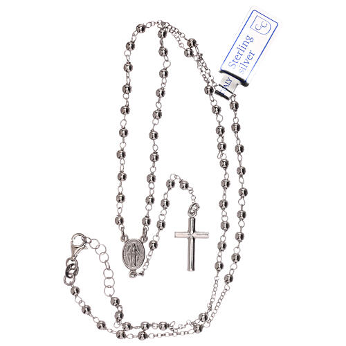 Collar rosario plata 925 Virgen Milagrosa y cruz granos 1 mm 4