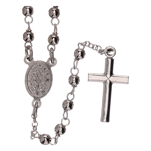Collier chapelet argent 925 Vierge Miraculeuse et croix grains 1 mm 2
