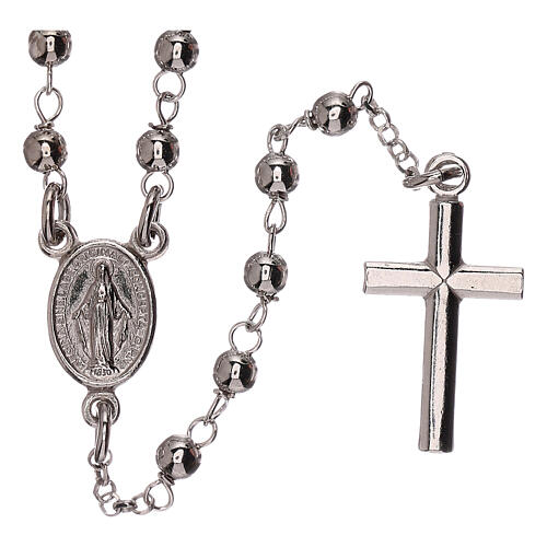 Collana rosario argento 925 Madonna Miracolosa e croce grani 1 mm 1