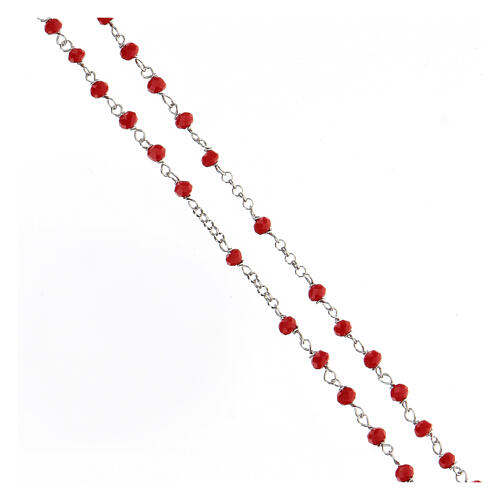 Rosary with red stones and heart-shaped medal, 925 silver 3