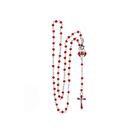 Rosary with red stones and heart-shaped medal, 925 silver 4