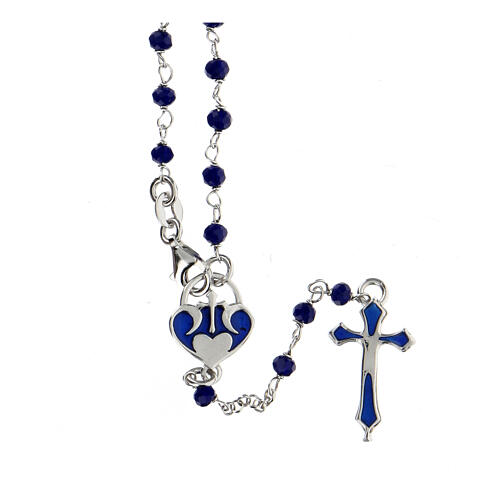 Rosary with blue stones and heart-shaped medal, 925 silver 1