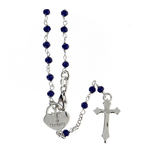 Rosary with blue stones and heart-shaped medal, 925 silver 2
