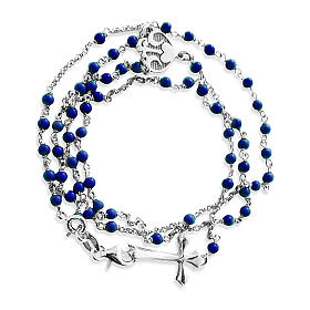 Rosari argento: Rosario grani blu argento 925 crociera cuore