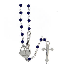 Rosary 925 silver blue stone heart cross
